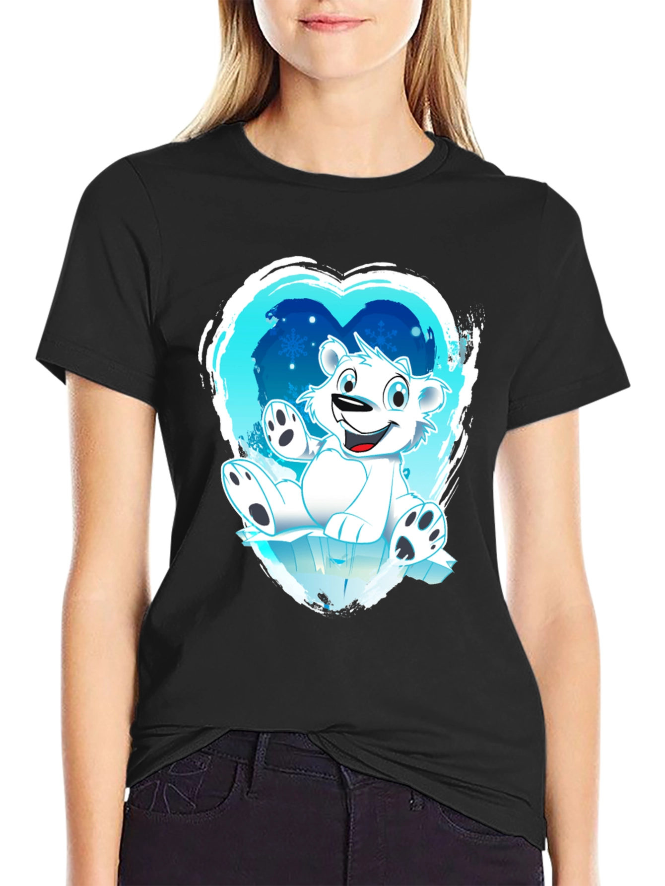 Polar Bear Heart Graphic Black T-Shirt