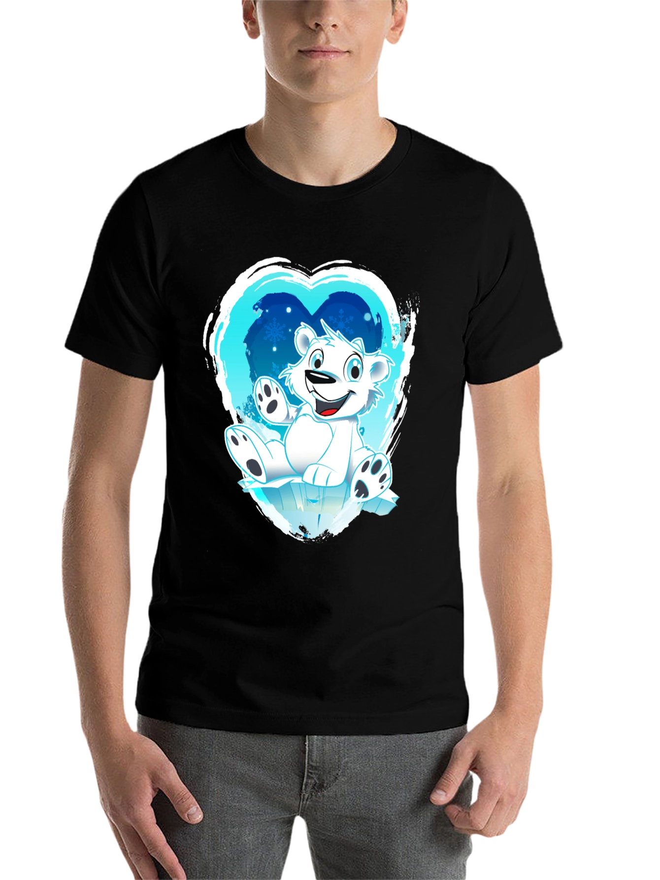 Polar Bear Heart Graphic Black T-Shirt