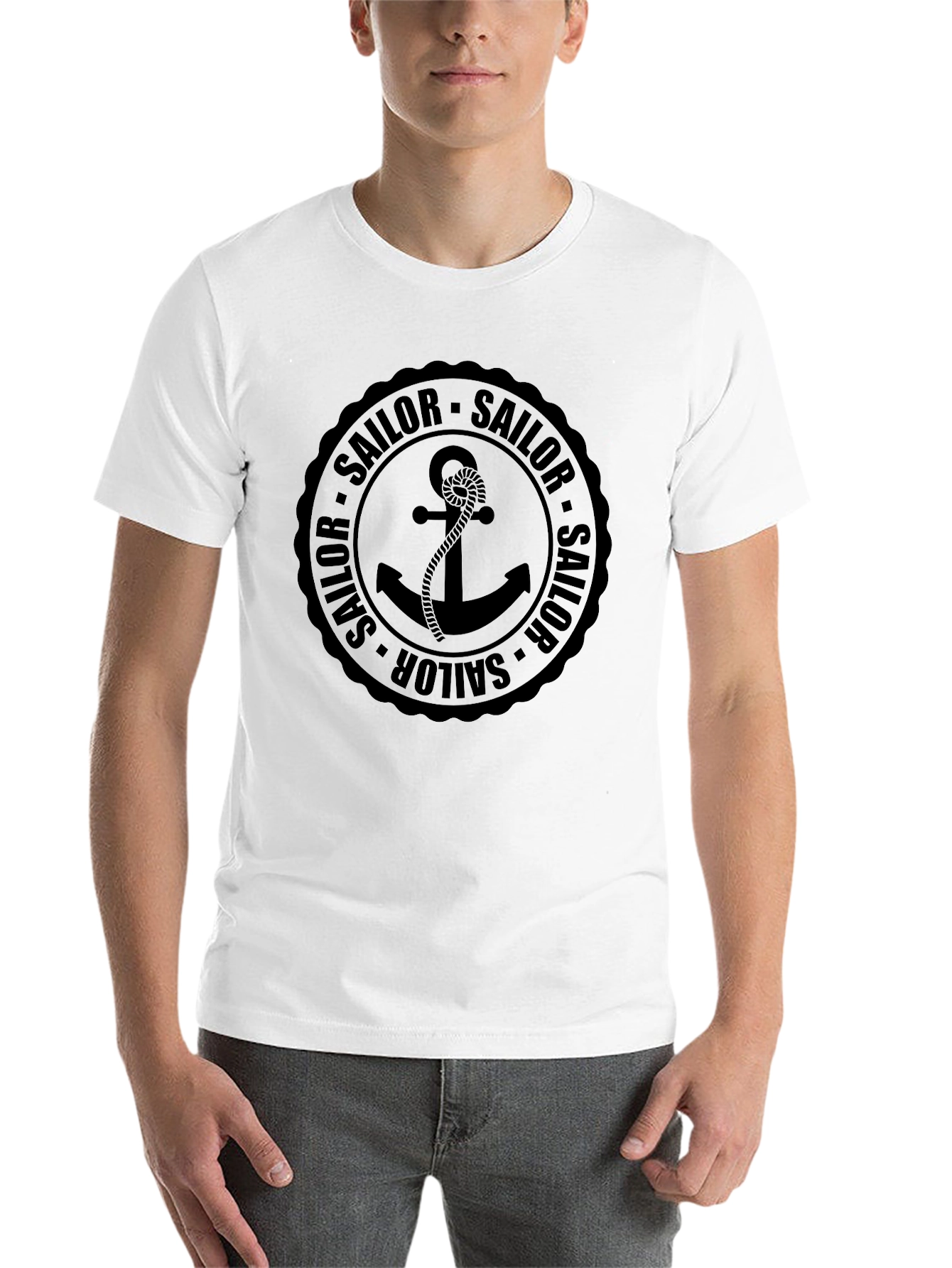 Nautical Sailor Anchor Black Graphic T-Shirt