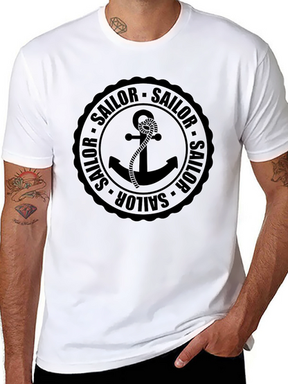 Nautical Sailor Anchor Black Graphic T-Shirt