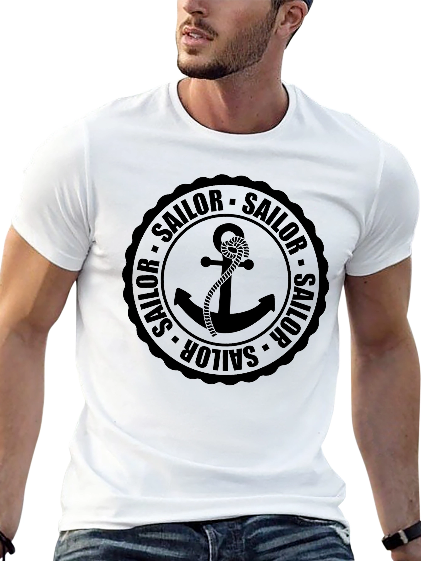 Nautical Sailor Anchor Black Graphic T-Shirt
