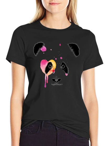 Panda Heart Graphic Black T-Shirt