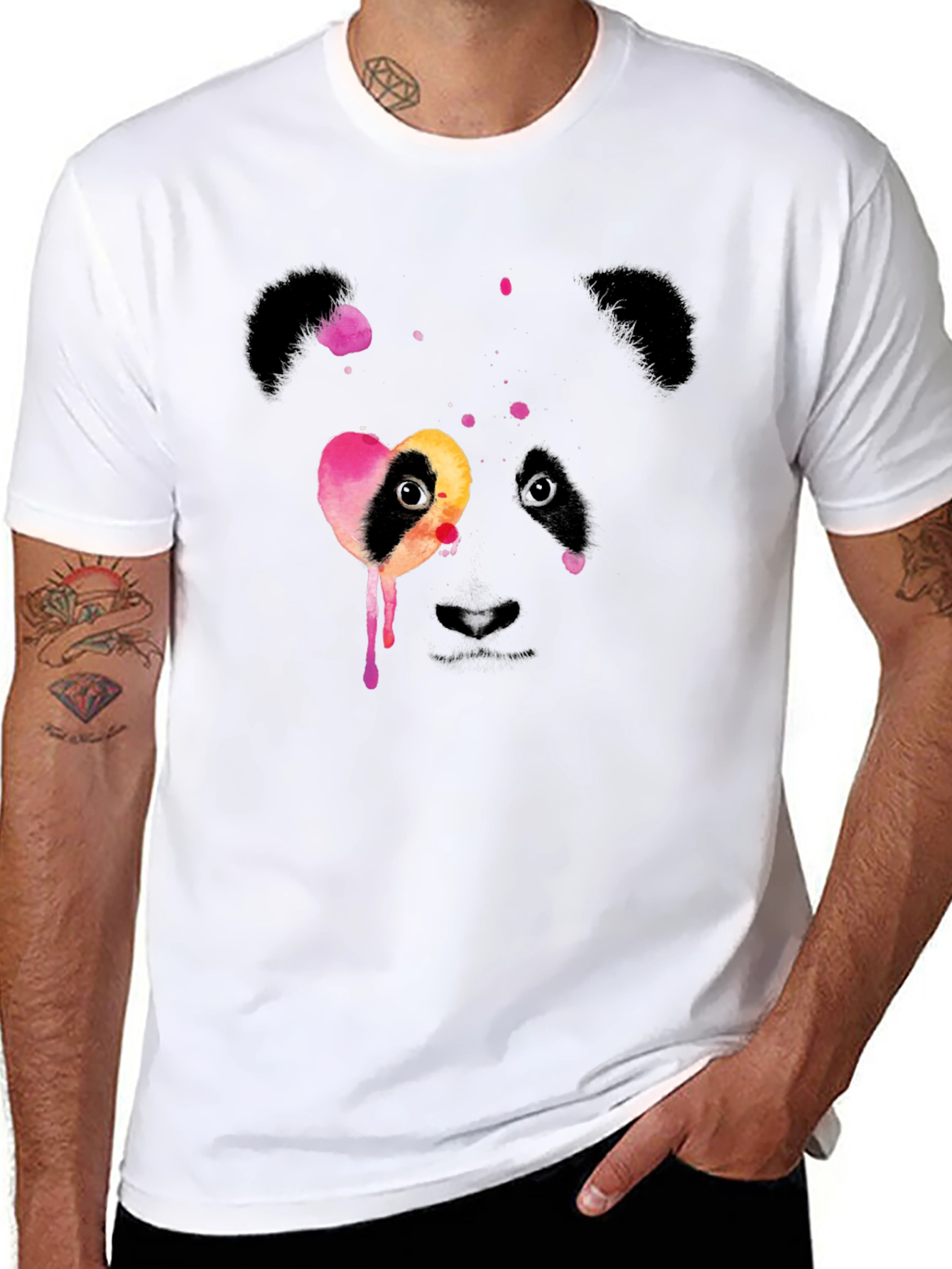 Panda Heart Graphic Black T-Shirt