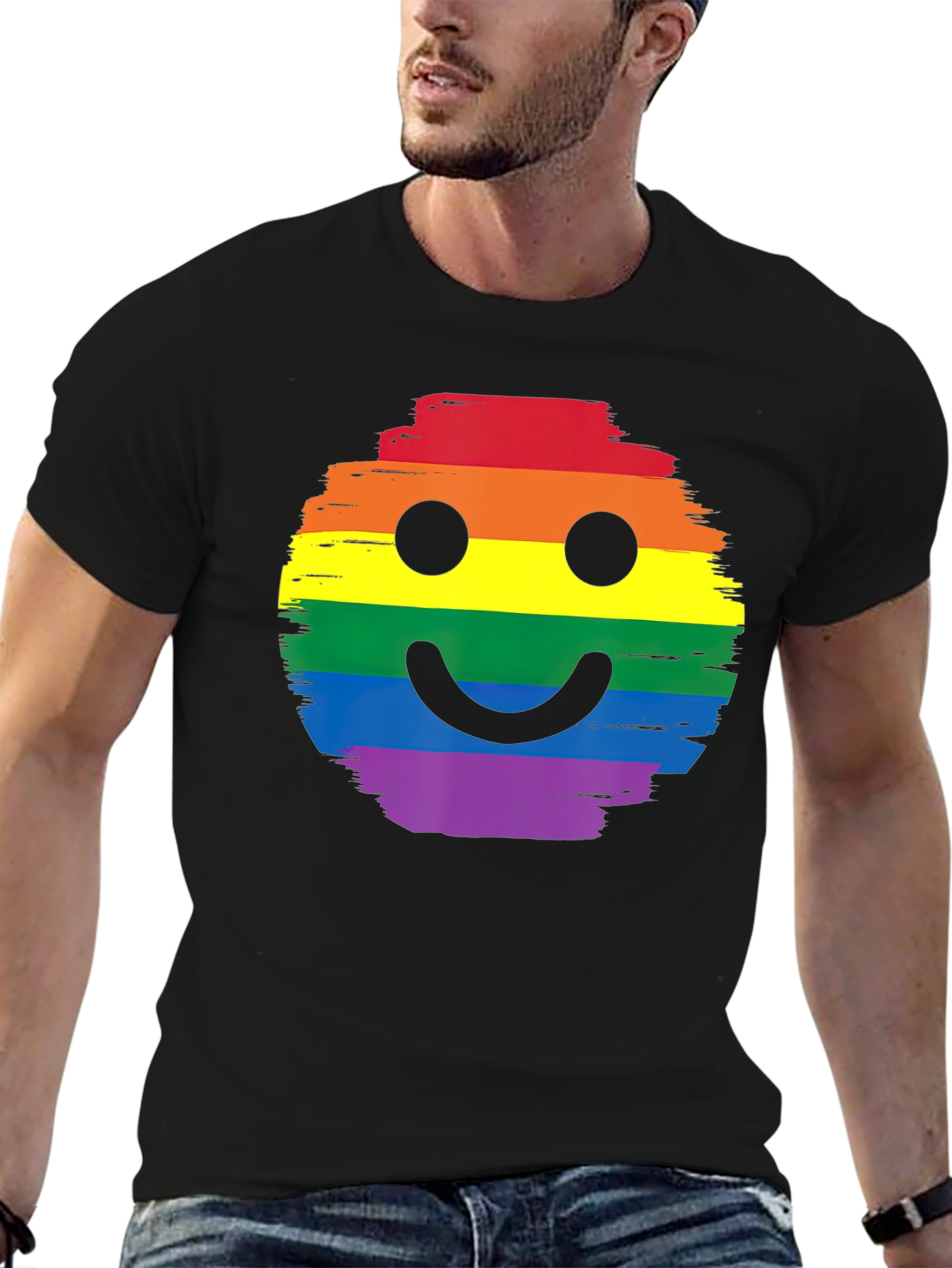 Rainbow Pride Smiley Face Black T-Shirt