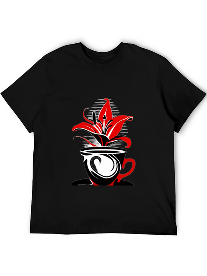 Floral Coffee Cup Graphic Tee - Black
