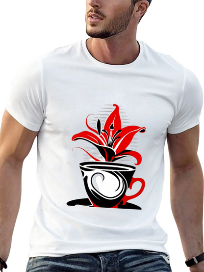 Floral Coffee Cup Graphic Tee - Black
