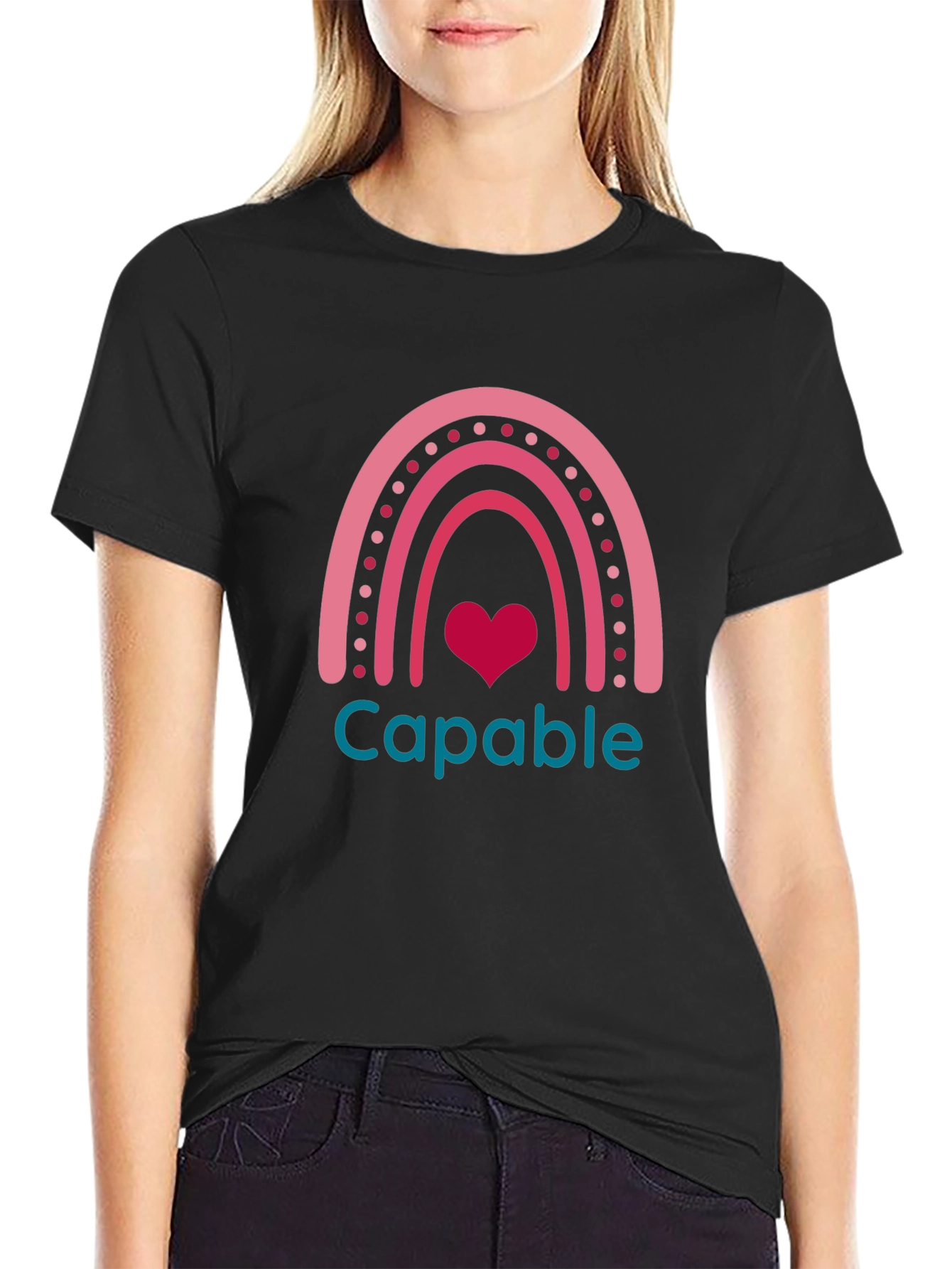 Capable Rainbow Heart T-Shirt - Black