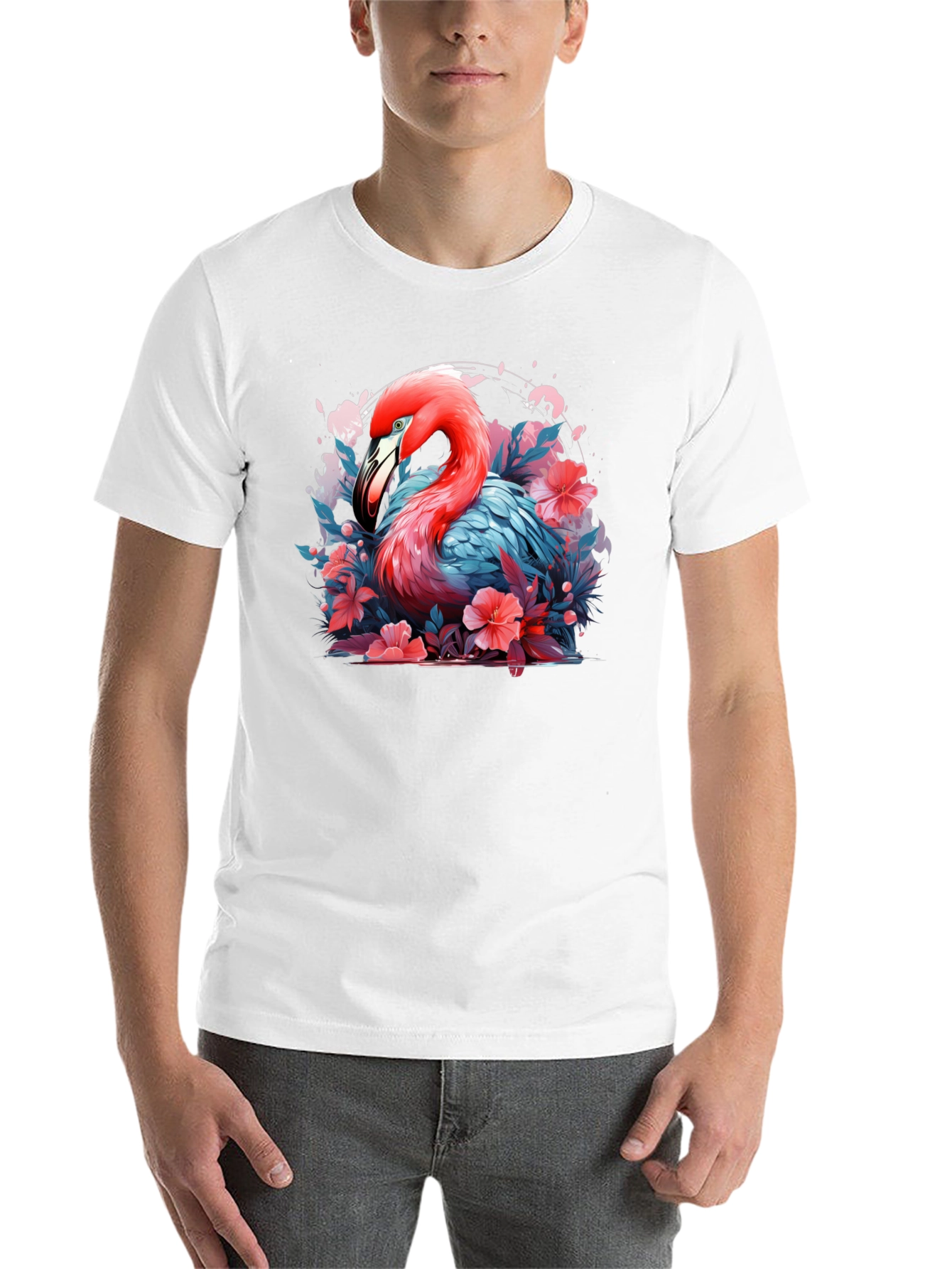 Flamingo Floral Graphic Black T-Shirt