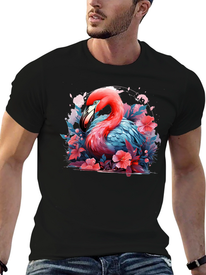 Flamingo Floral Graphic Black T-Shirt