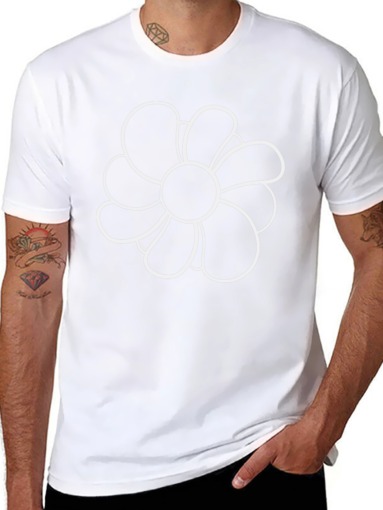 Black T-Shirt with Flower Design