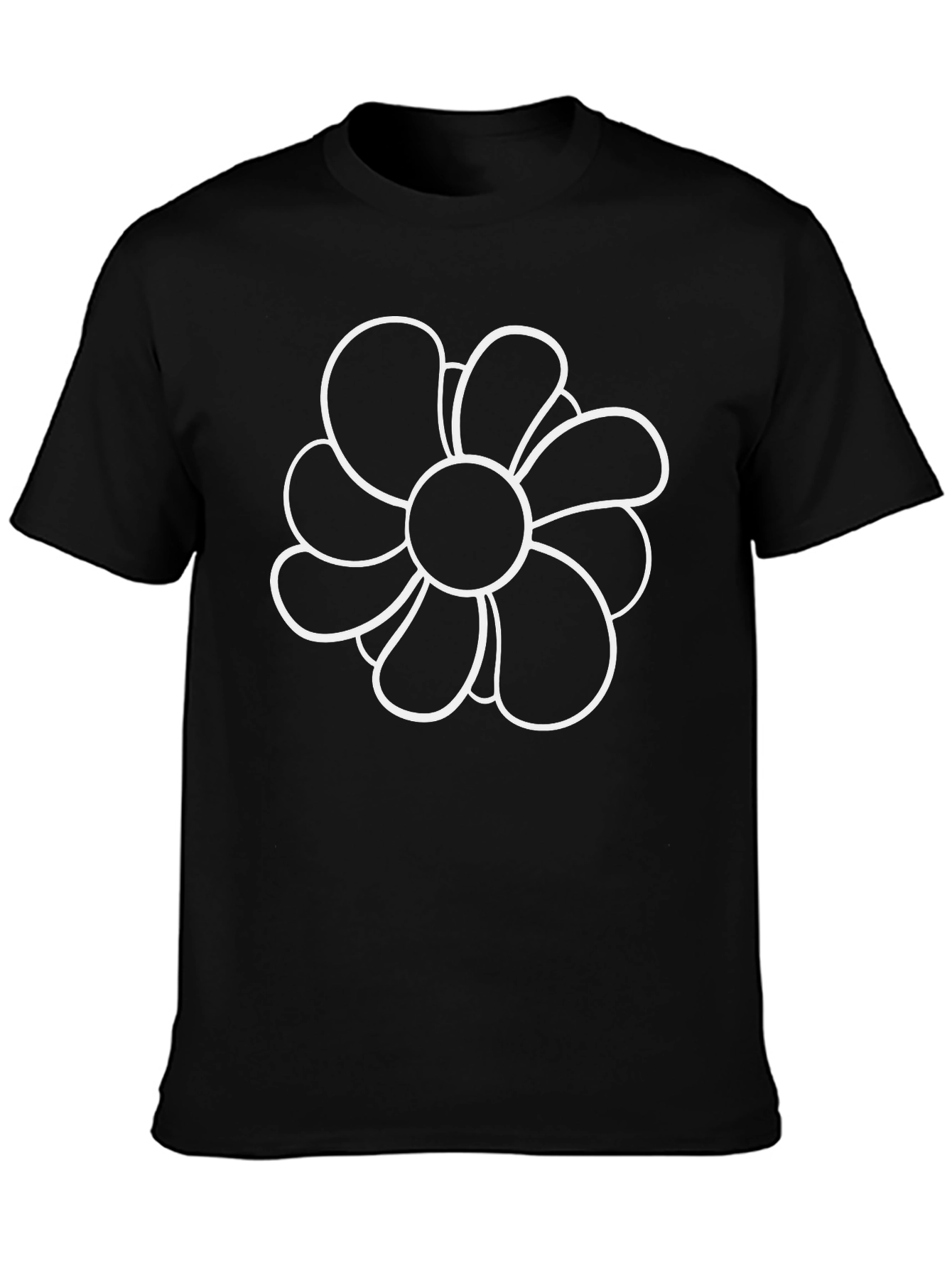 Black T-Shirt with Flower Design