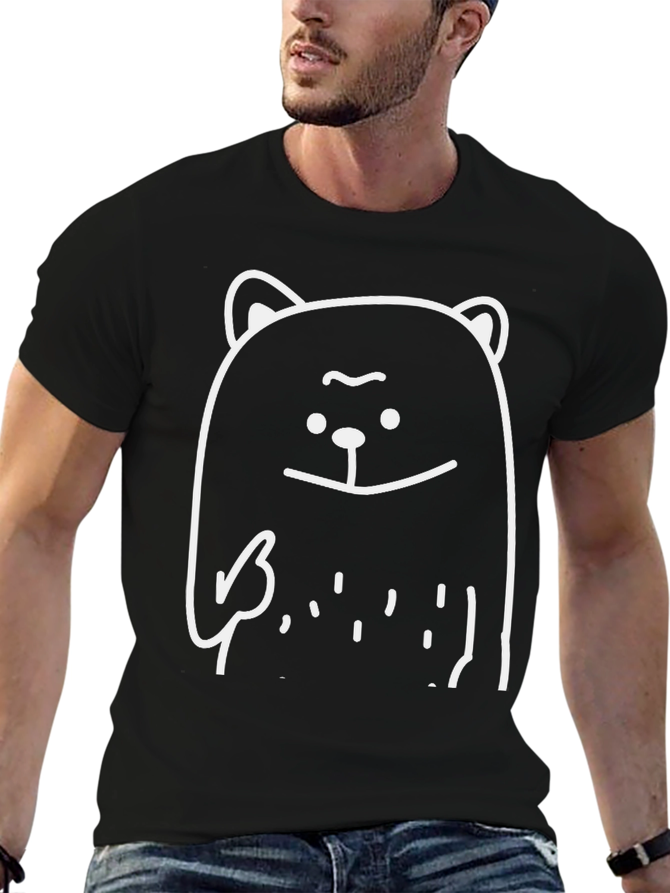 Funny Bear Graphic Tee - Black Cotton T-Shirt