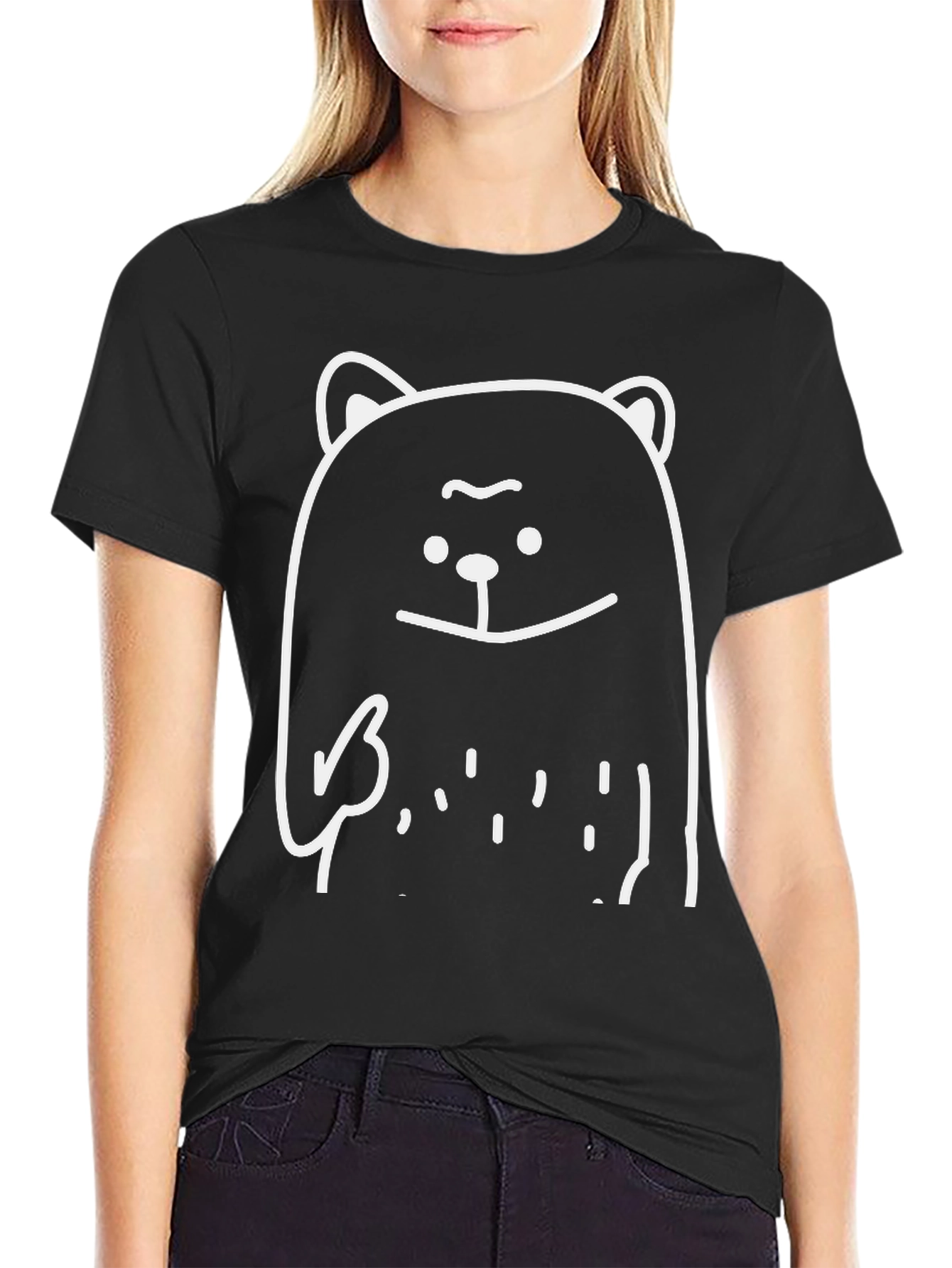 Funny Bear Graphic Tee - Black Cotton T-Shirt