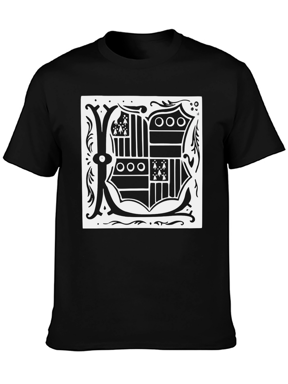 Black T-Shirt with Ornate Letter K Design