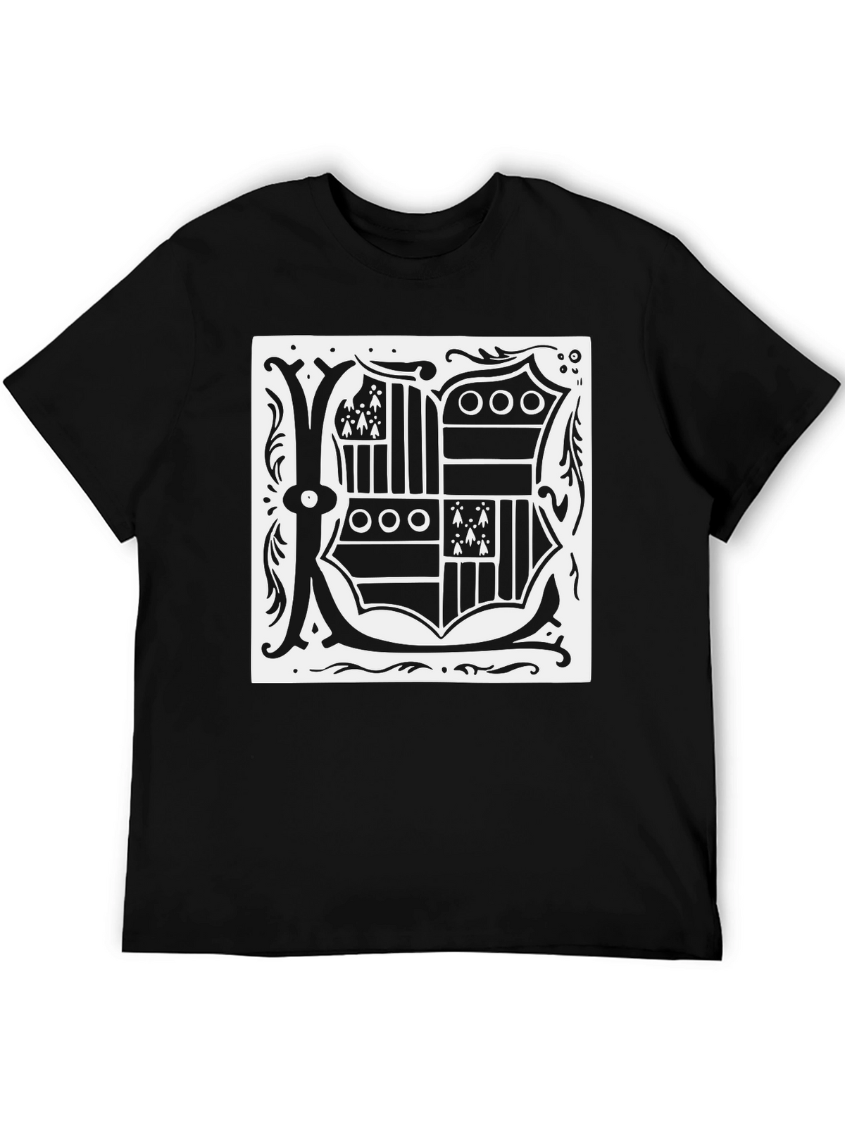 Black T-Shirt with Ornate Letter K Design