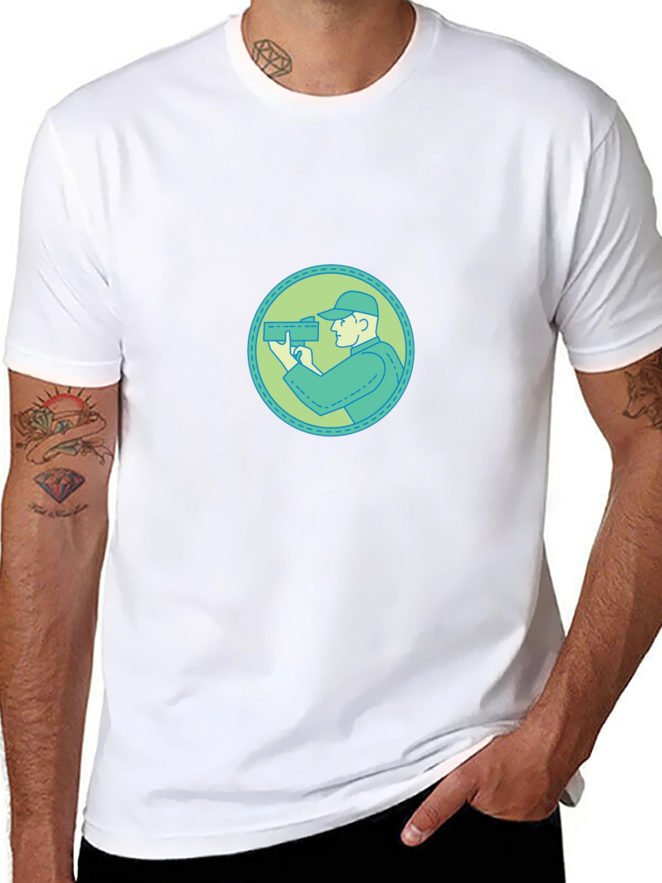 Graphic Tee - Cameraman Design Black Cotton