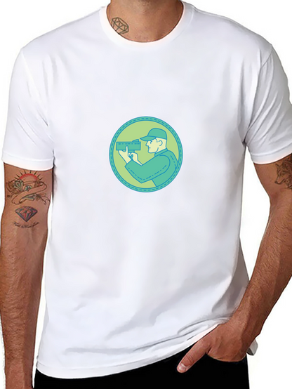 Graphic Tee - Cameraman Design Black Cotton