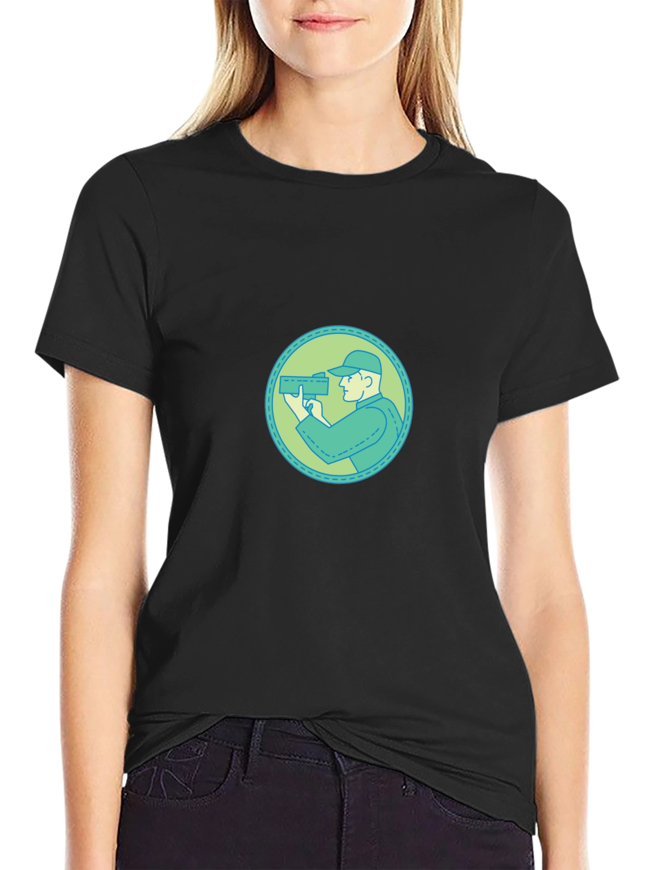 Graphic Tee - Cameraman Design Black Cotton