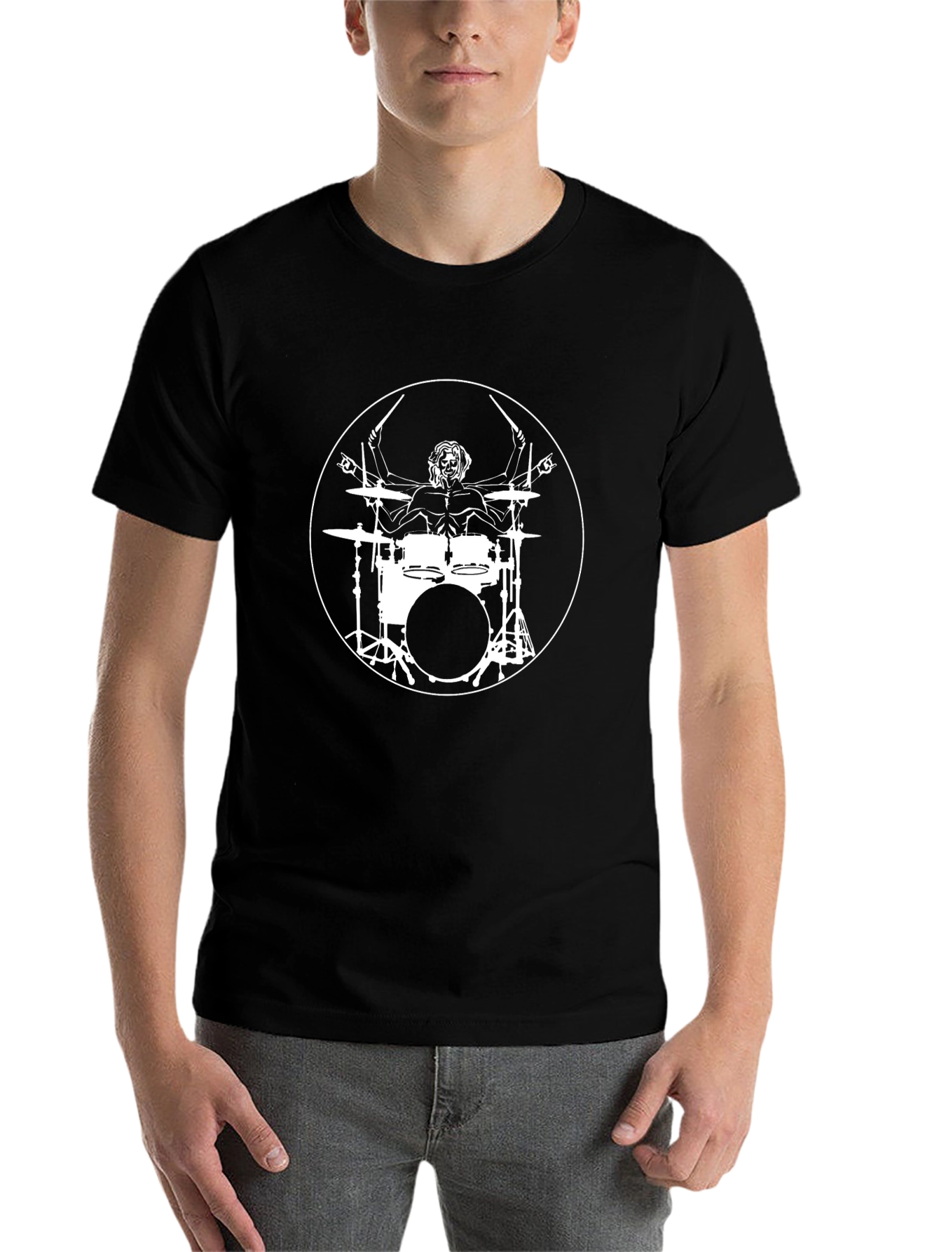 Drummer Vitruvian Man Black T-Shirt