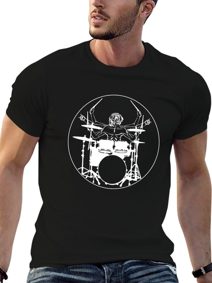 Drummer Vitruvian Man Black T-Shirt