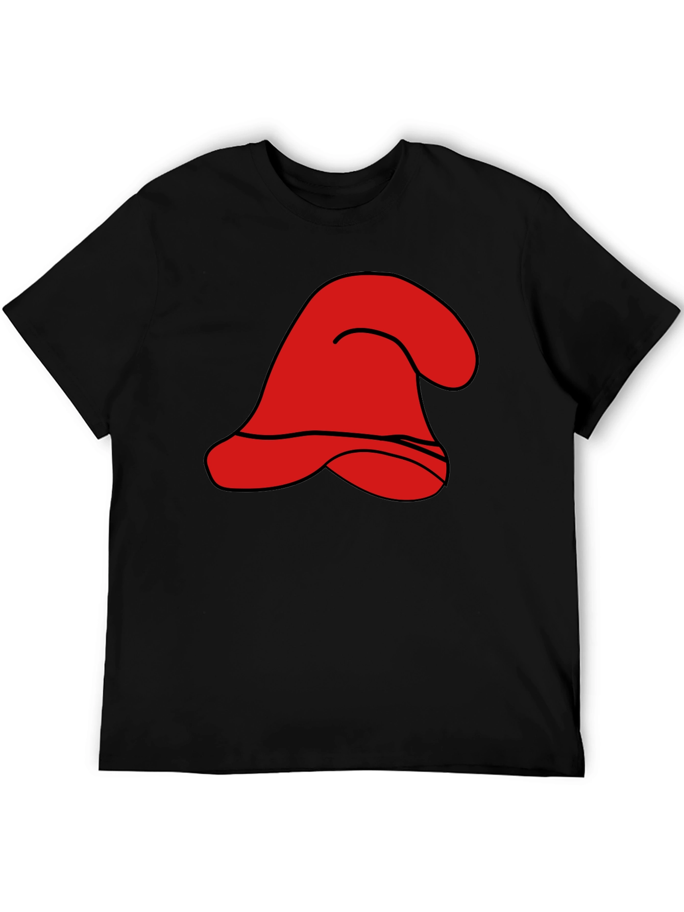 Red Cartoon Hat Graphic Black T-Shirt