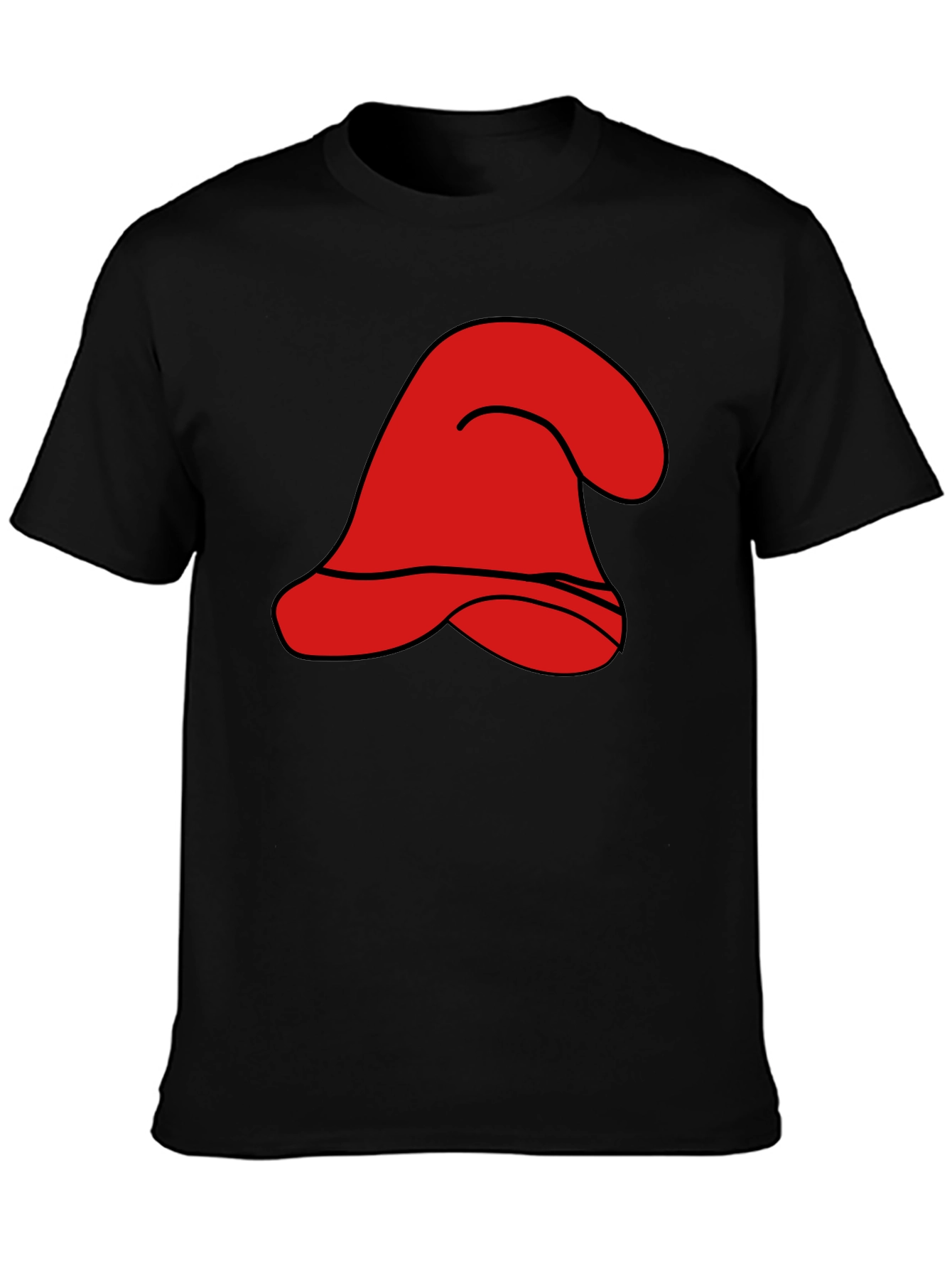 Red Cartoon Hat Graphic Black T-Shirt