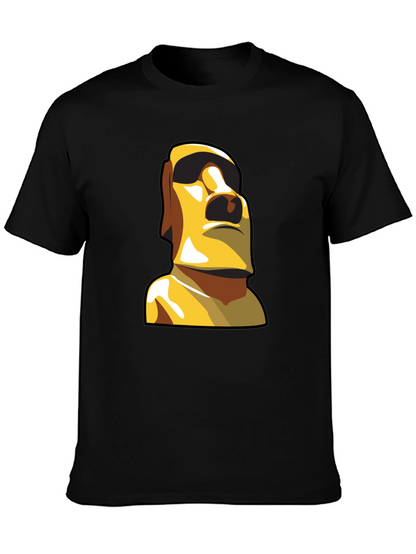 Moai Statue Graphic T-Shirt - Black Cotton Tee