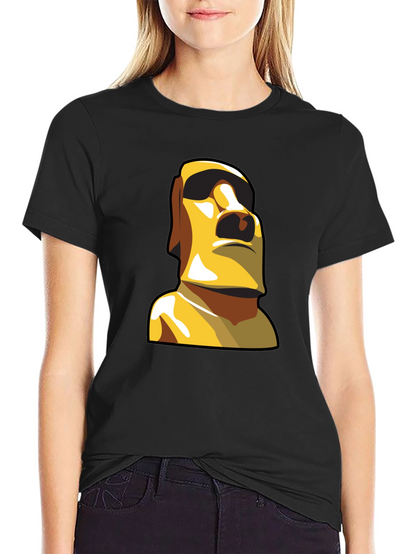 Moai Statue Graphic T-Shirt - Black Cotton Tee