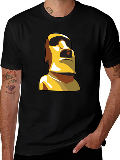 Moai Statue Graphic T-Shirt - Black Cotton Tee