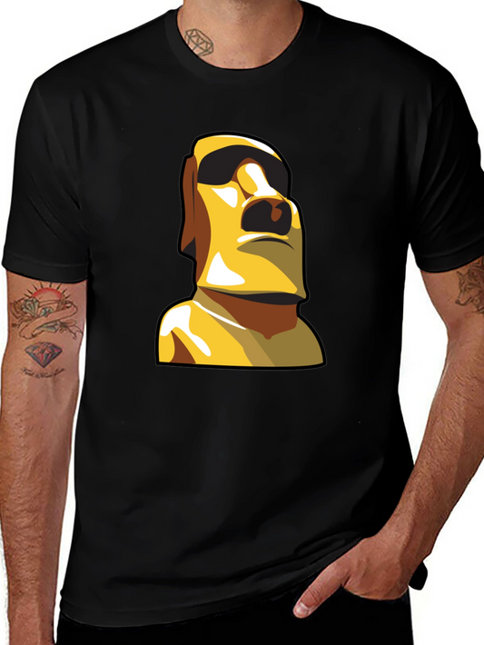 Moai Statue Graphic T-Shirt - Black Cotton Tee