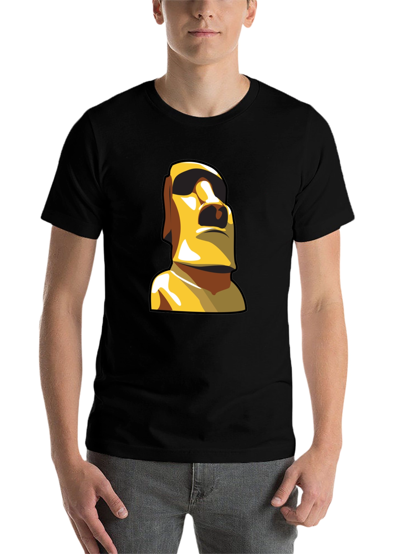 Moai Statue Graphic T-Shirt - Black Cotton Tee