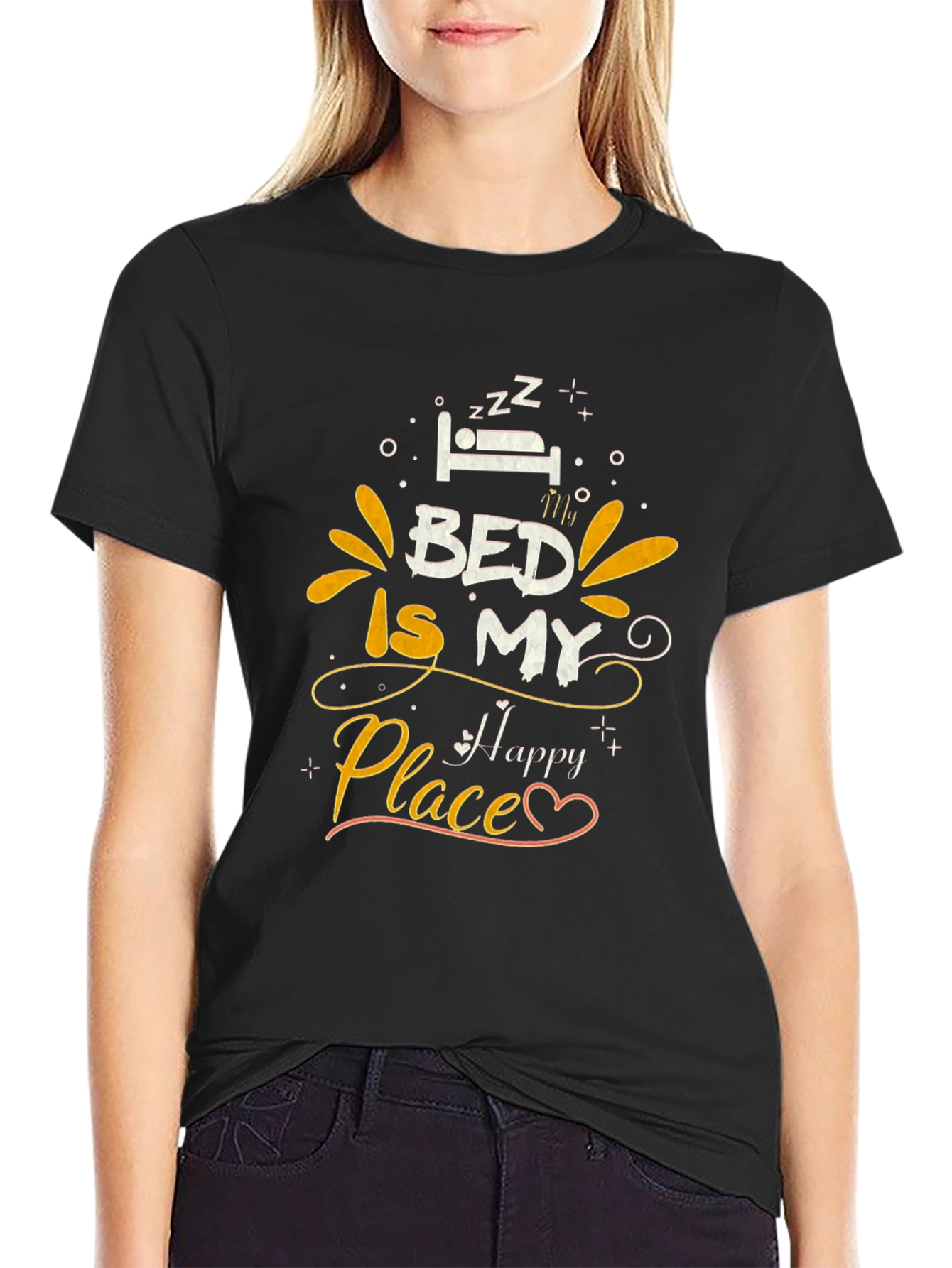 Bed Is My Happy Place Graphic Tee - Black