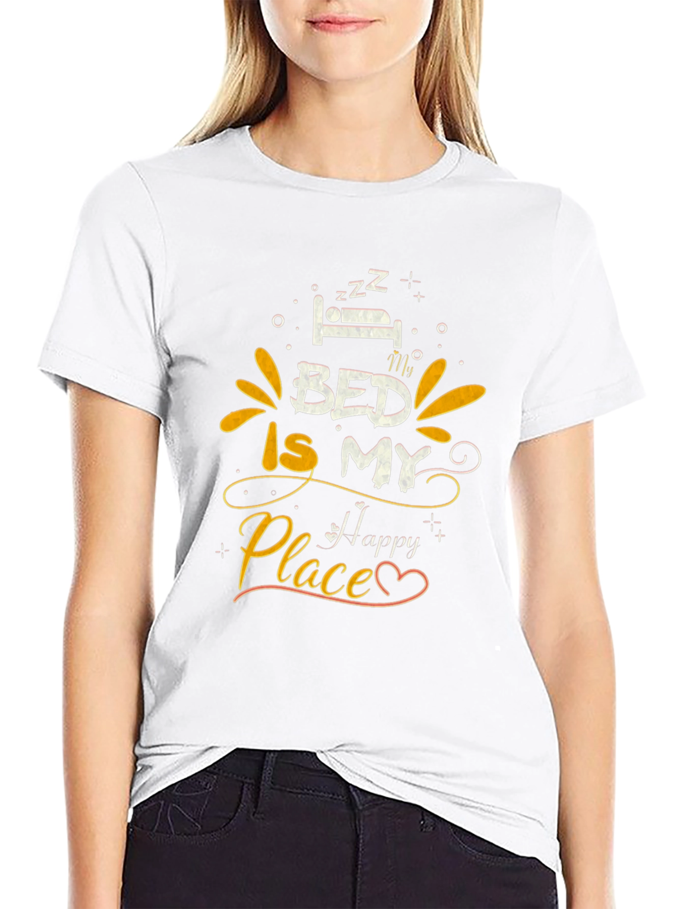 Bed Is My Happy Place Graphic Tee - Black