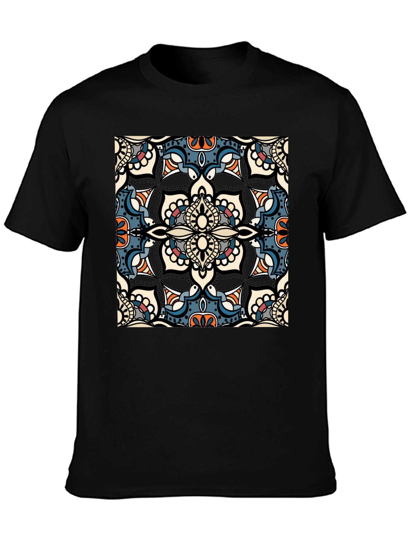 Mens Black T-Shirt with Mandala Design