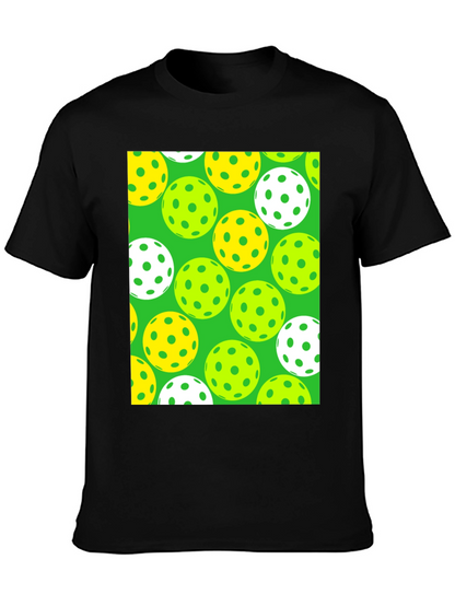Pickleball Balls Patterned Black T-Shirt