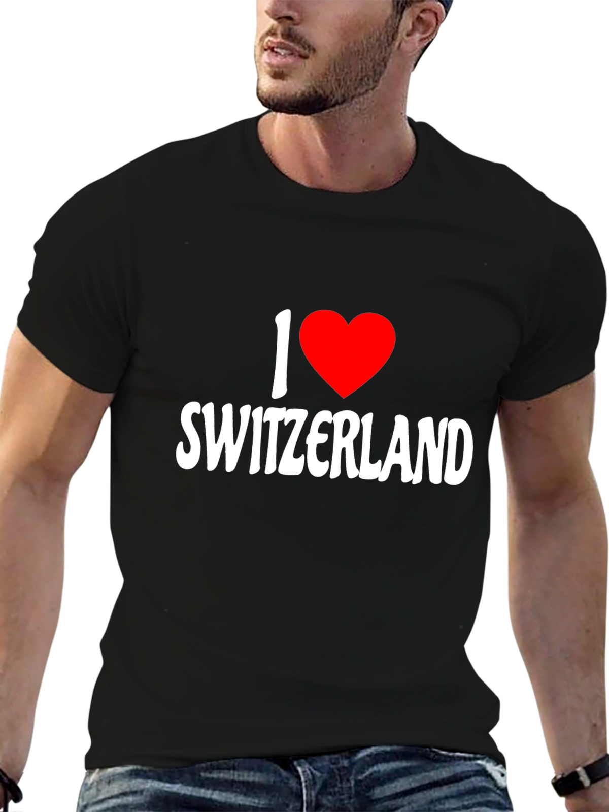 I Love Switzerland Graphic Black T-Shirt