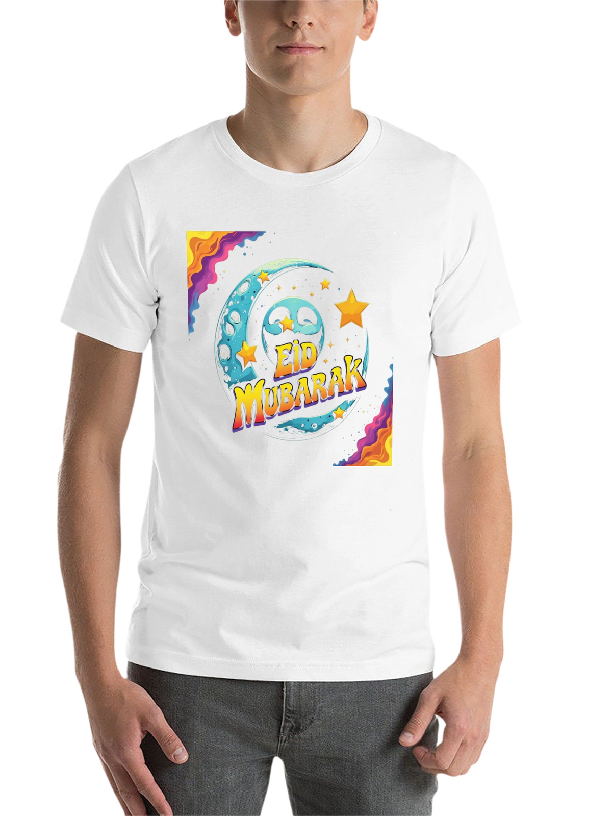 Eid Mubarak Graphic T-Shirt - Festive Moon & Stars