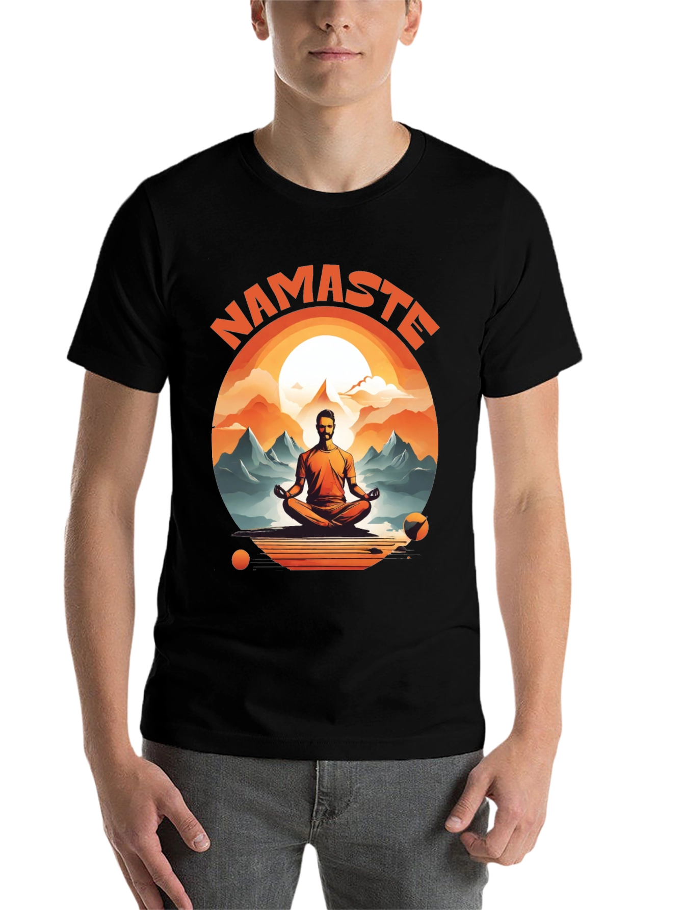 Namaste Yoga T-Shirt - Meditating Man Design