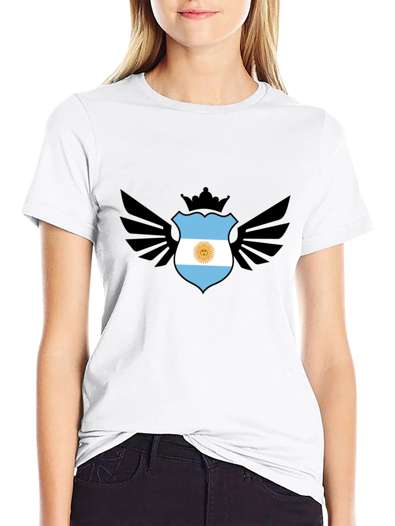 Argentina Flag Shield Wings Black T-Shirt