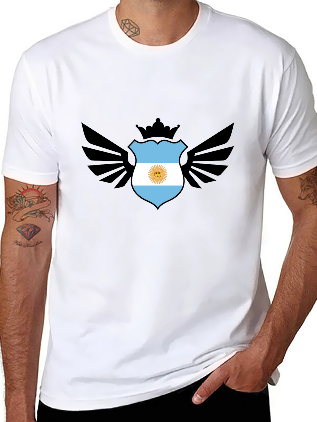 Argentina Flag Shield Wings Black T-Shirt