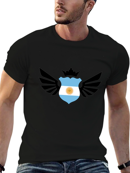 Argentina Flag Shield Wings Black T-Shirt