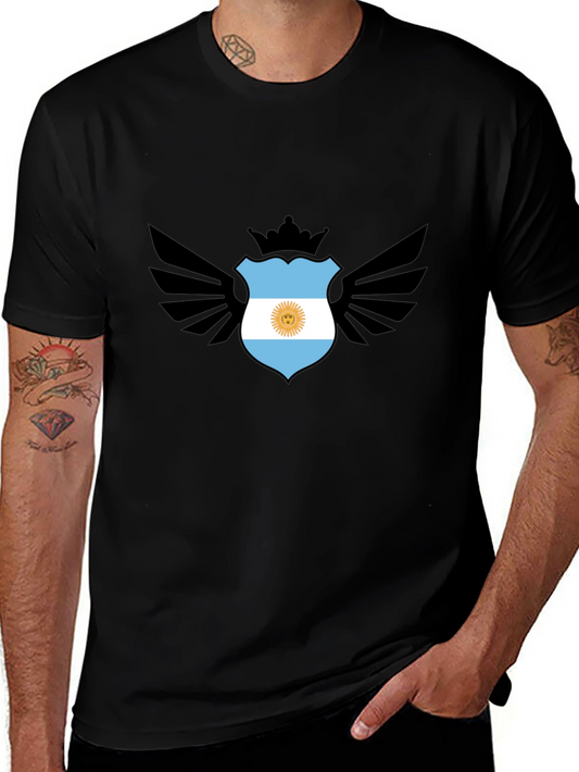Argentina Flag Shield Wings Black T-Shirt