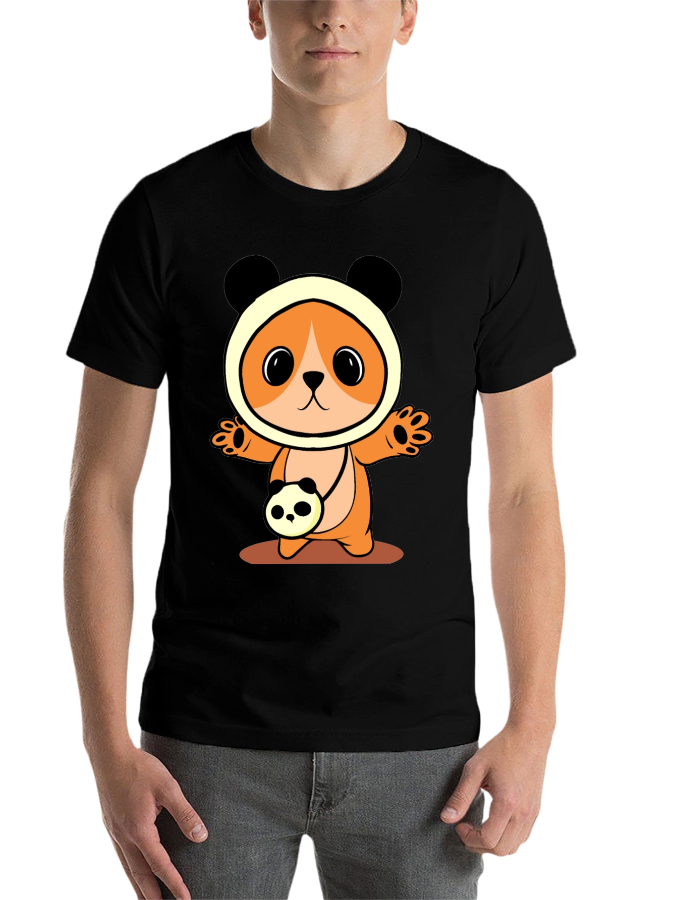 Cute Cartoon Panda Bear T-Shirt - Black