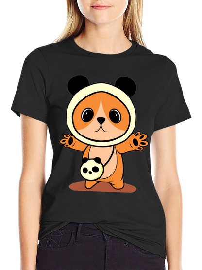 Cute Cartoon Panda Bear T-Shirt - Black