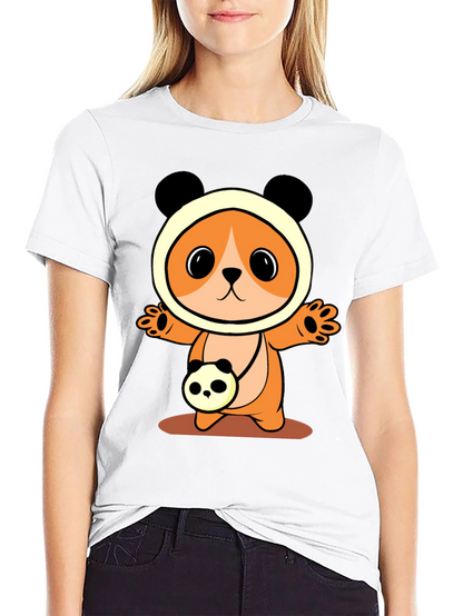 Cute Cartoon Panda Bear T-Shirt - Black