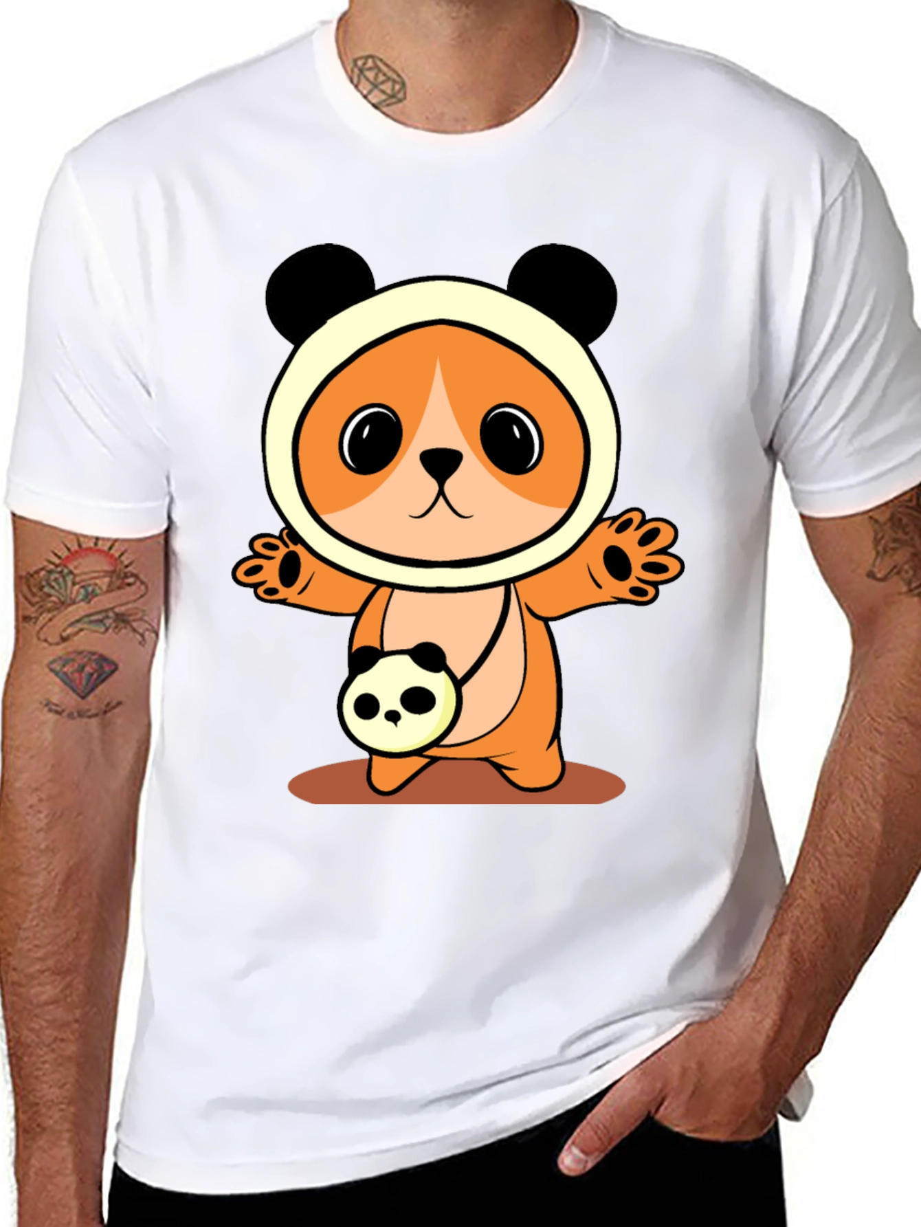 Cute Cartoon Panda Bear T-Shirt - Black