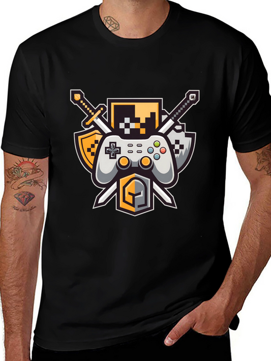 Gamers Crest Black T-Shirt - Sword & Controller