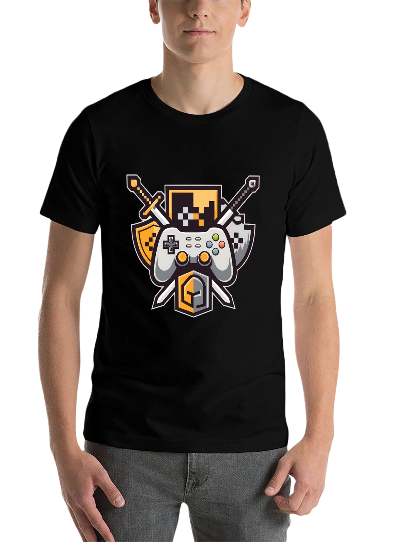 Gamers Crest Black T-Shirt - Sword & Controller