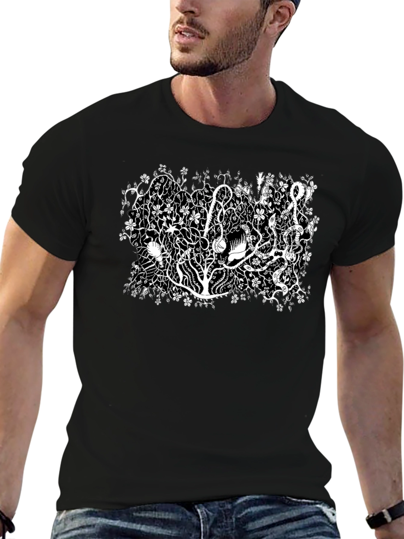 Botanical Black Tee - Unique Plant Life Design
