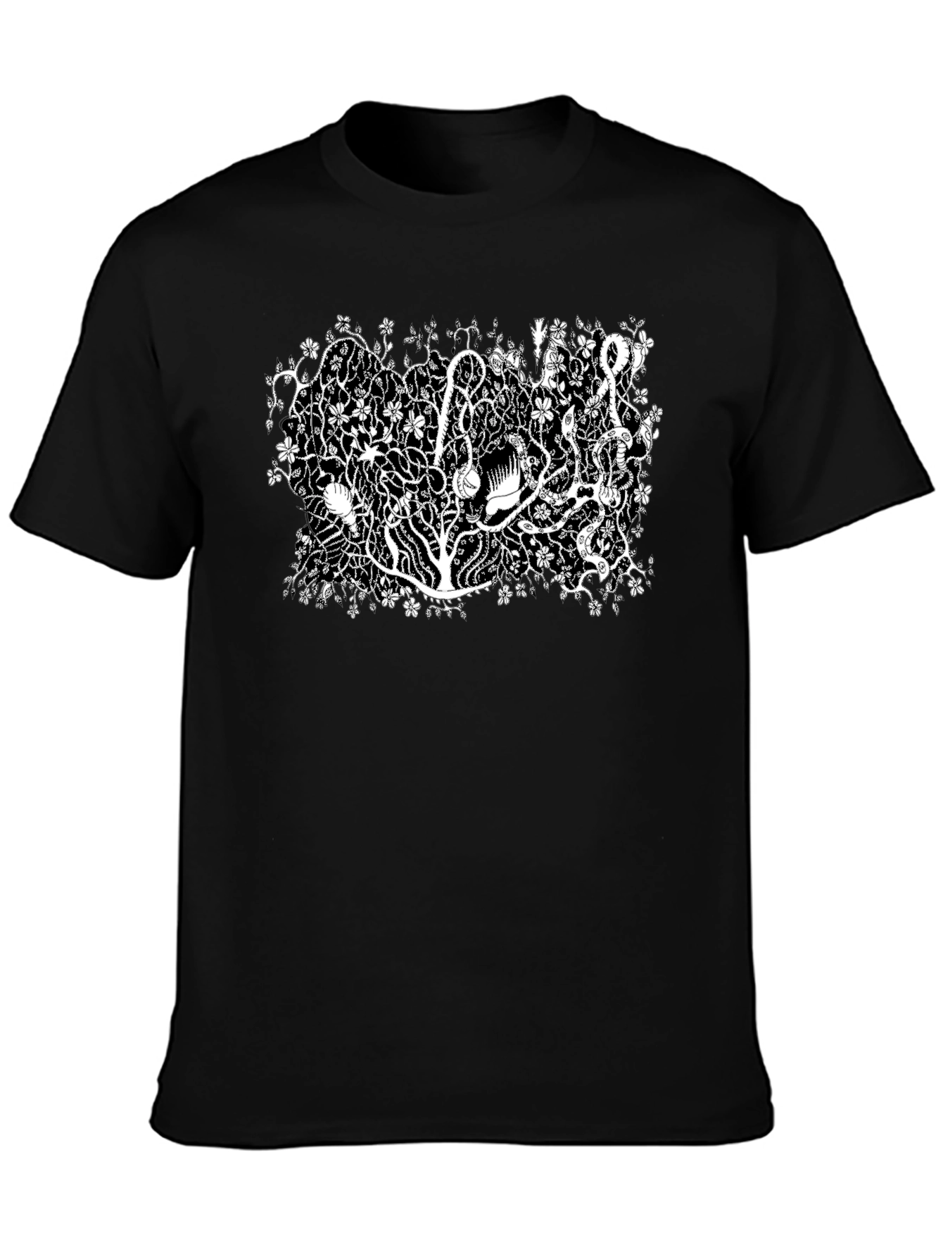 Botanical Black Tee - Unique Plant Life Design